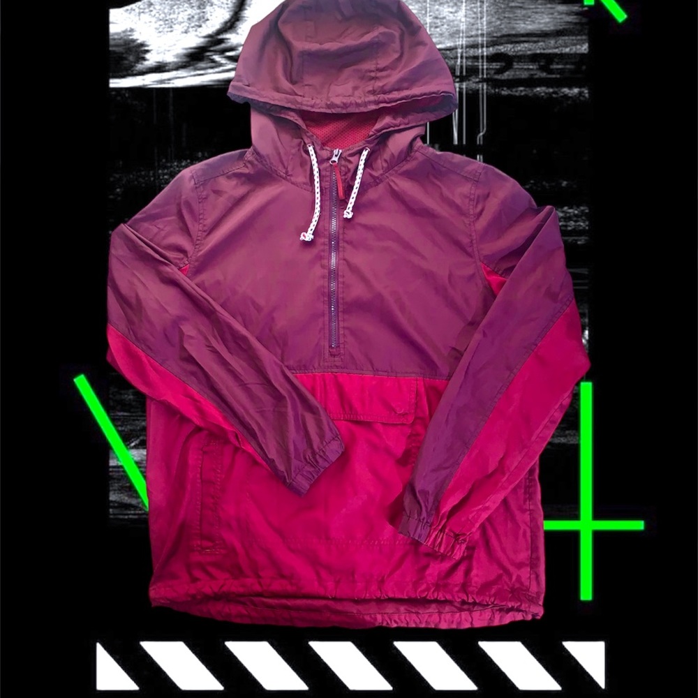 Empyre Quarter-Zip Color-Block Anorak Jacket w/ Hood & Kangaroo Pocket (Rust)